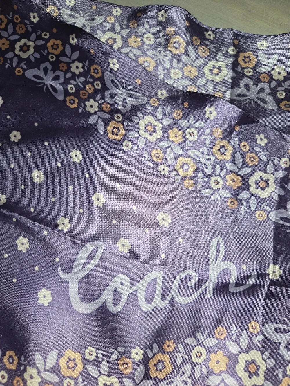 Coach Logo Lavender Floral Print Silk Bandana Scarf